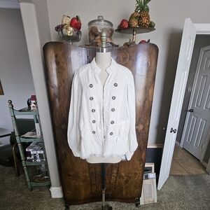 Free People White Double-Breasted Military Jacket